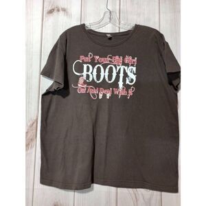 Big‎ Girl Boots T-shirt Ladies Extra Large Brown Western Cowgirl